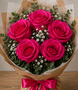 Bouquet fucsia 5 Rosas