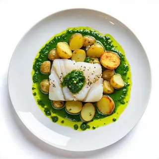 Lubina Con Patatas Panaderas Y Salsa Verde