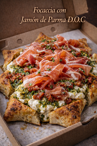 Focaccia Burrata y Jamón Serrano