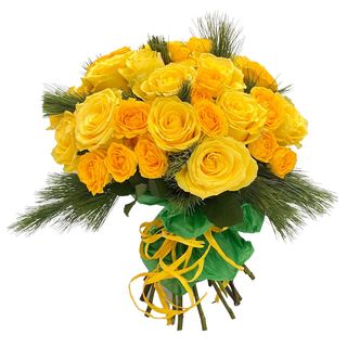 Trandafiri galbeni și pin