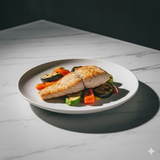 Pesce spada con contorno di verdure grigliate