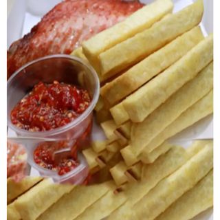 Fried Yam, Turkey and Sauce