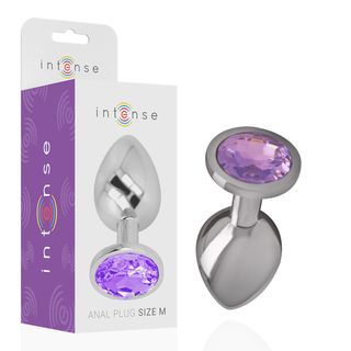 Plug anal metálico con joya lila - Talla M - Intense