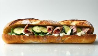 Panino con bistecca impanata, provola, zucchine, rucola e maionese