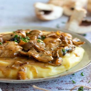 Poulet au champignon et purée au fromage 