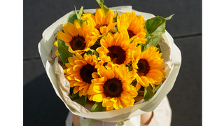 Bukiet 7 słoneczników w ozdobnym papierze