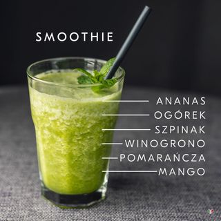 Smoothie ananas, ogórek, szpinak, winigrono, pomarańcza, mango