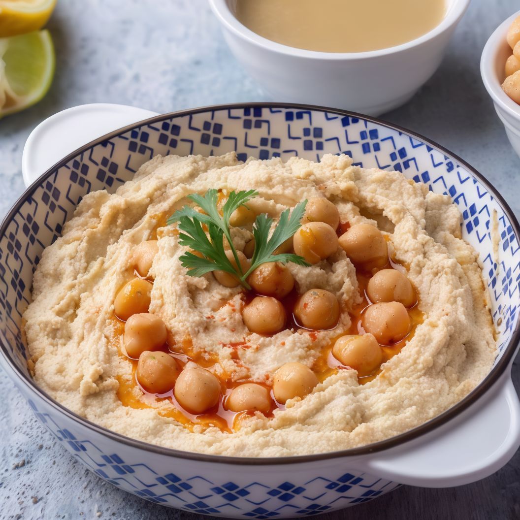 Humus con pan y bastoncitos de zanahoria y pepino