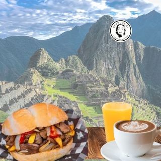 Pan con lomo y café