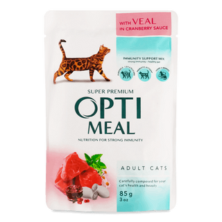 Корм для дорослих котів Optimeal з телятиною у журавлинному соусі (85г)