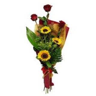 3 Rose rosse con girasoli 