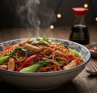 Fideos fritos con pollo