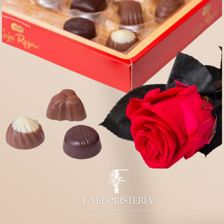 Rosa eterna con bombones