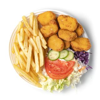 Chikensy z frytkami i sałatką