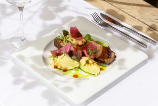 Muschiuleţ de porc, piure de cartofi cu brânză maturată