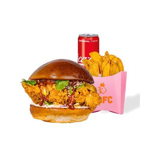 Menu I Cauliflower Spicy Korean Burger, Fries Crispers 130g, Soft Drink
