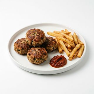 Домашни пържени  кюфтета с картофи соте и туршия