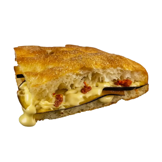 Focaccia con berenjena, nduja picante y crema de pecorino (1 Porción)