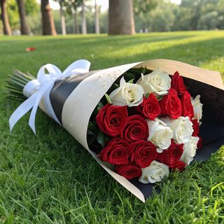 Bouquet De 19 Roses Rouges Et Blanches