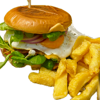 Cheeseburger + patatas