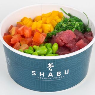 BLACK POLE (riso nero, tonno, mango, edamame, pomodorini, alghe wakame, salsa teriyaki)