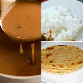 White rice, a chapati, Gravy and free delivery 