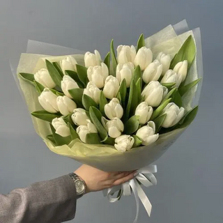 Букет із 25 білих тюльпанів