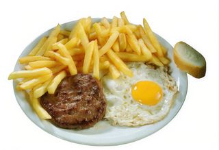 Carne de hamburguesa + patatas + 1 huevo