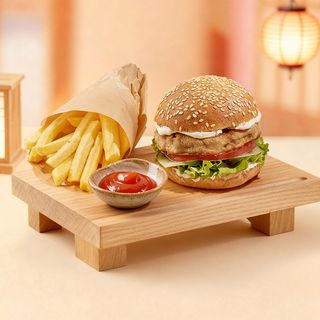 Бургер с курицей и картошкой фри