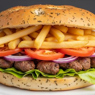 Ciabatta kebab, insalata, pomodoro, patatine