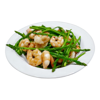 Langostino salteado con espárrago