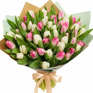 Букет"51 білий та рожевий тюльпан"