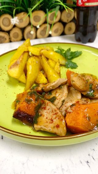 Курица с тыквой в кисло-сладком соусе