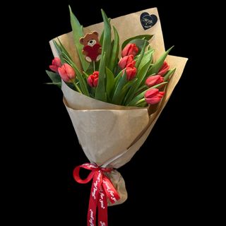 11 Lalele Rosii + Ursulet