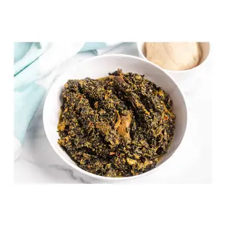 1 plate of Bitterleaf Soup With Swallow And Protein