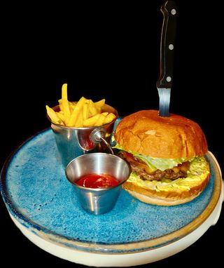 Double Cheeseburger de vită și cartofi fri