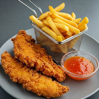 Chicken tenders cu cartofi prajiti