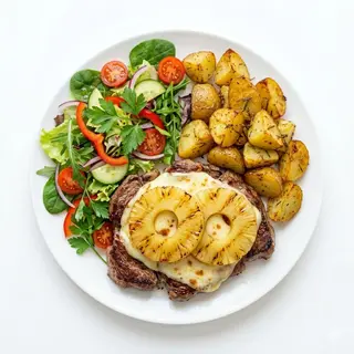 Plato De Ternera Con Queso Y Piña