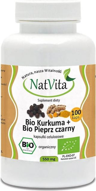 Bio kurkuma + Bio pieprz czarny (piperyna) 550mg 100 kapsułek NatVita