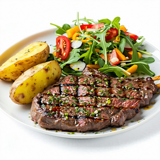 Churrasco Con Patata Cocida Y Ensalada