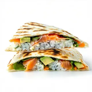 Piadina sushi con salmone, avocado, insalata e philadelphia