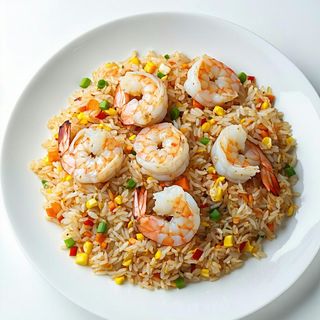 Riso alla piastra con gamberi