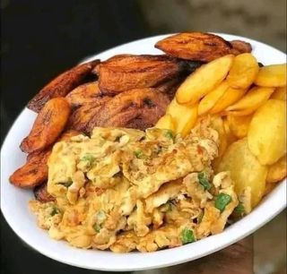 Potato and Plantain Fries with Egg Sauce