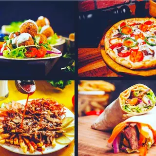 Rollos o Pitas + 2 Campero + 2 Pizza Mediana +Patatas+Coca-Cola(2 lt.)