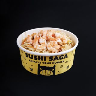 Spaghetti cinesi con gamberi e verdure