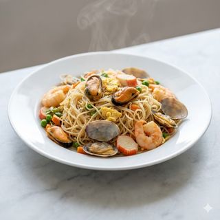 300 Spaghetti di riso con frutti di mare