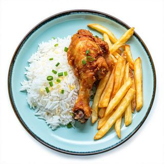Pollo A La Broaster Con Arroz (3 Uds.)