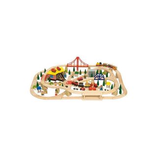 Circuit cu tren marfar BigJigs BJT017, 130 piese [3647573]
