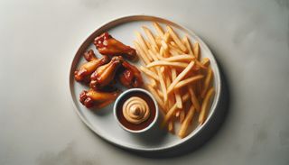 Meniu mic aripi cu cartofi și sos