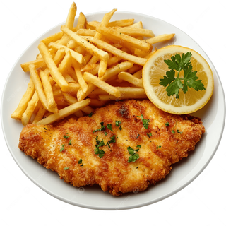 Pollo Empanado Con Patatas Fritas